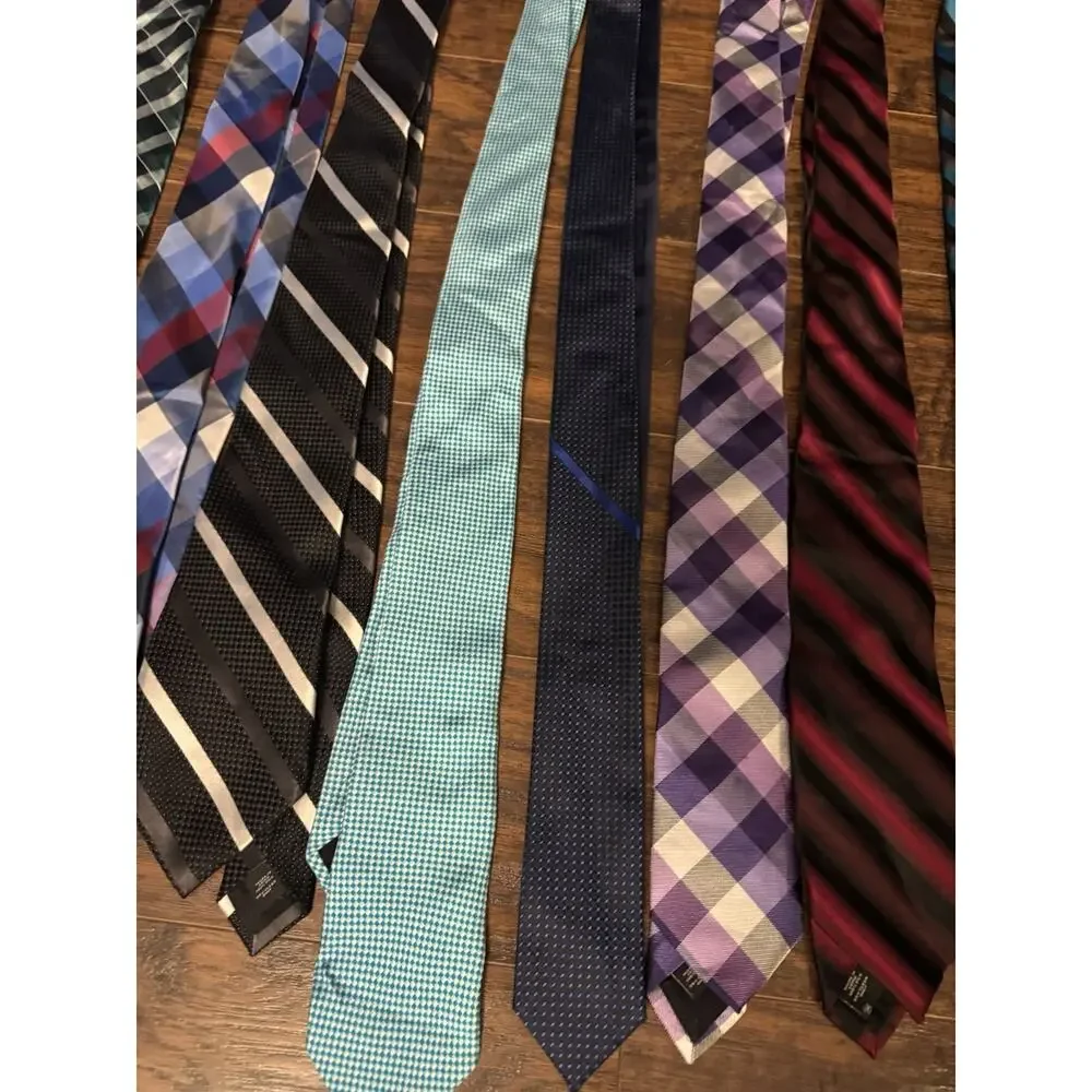 EXPRESS 100% Silk Tie Lot 10 Mens Blue Stripe Executive Necktie Plaid Purple